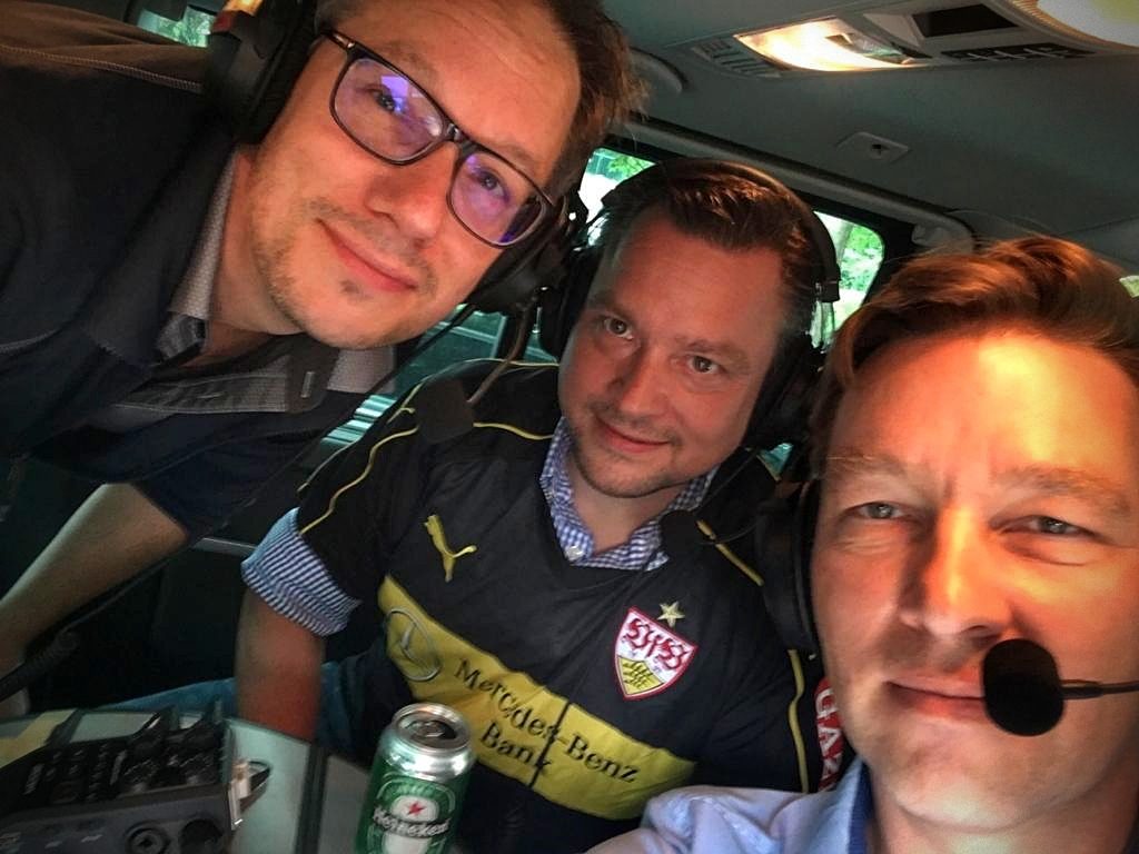 Die drei Sprecher Cartwright, Ballermann, Müller im Podcast Bus